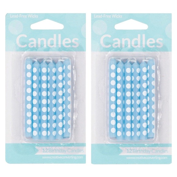 24 Creative Converting Cake Candle, 2.25", Light Blue Polka Dot (2x 12)‎ - Picture 1 of 3